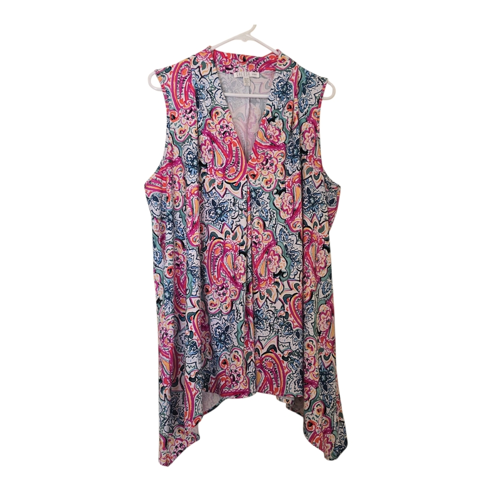 Spense Multicolor Vibrant Sleeveless Tunic Blouse, Plus Size 2x